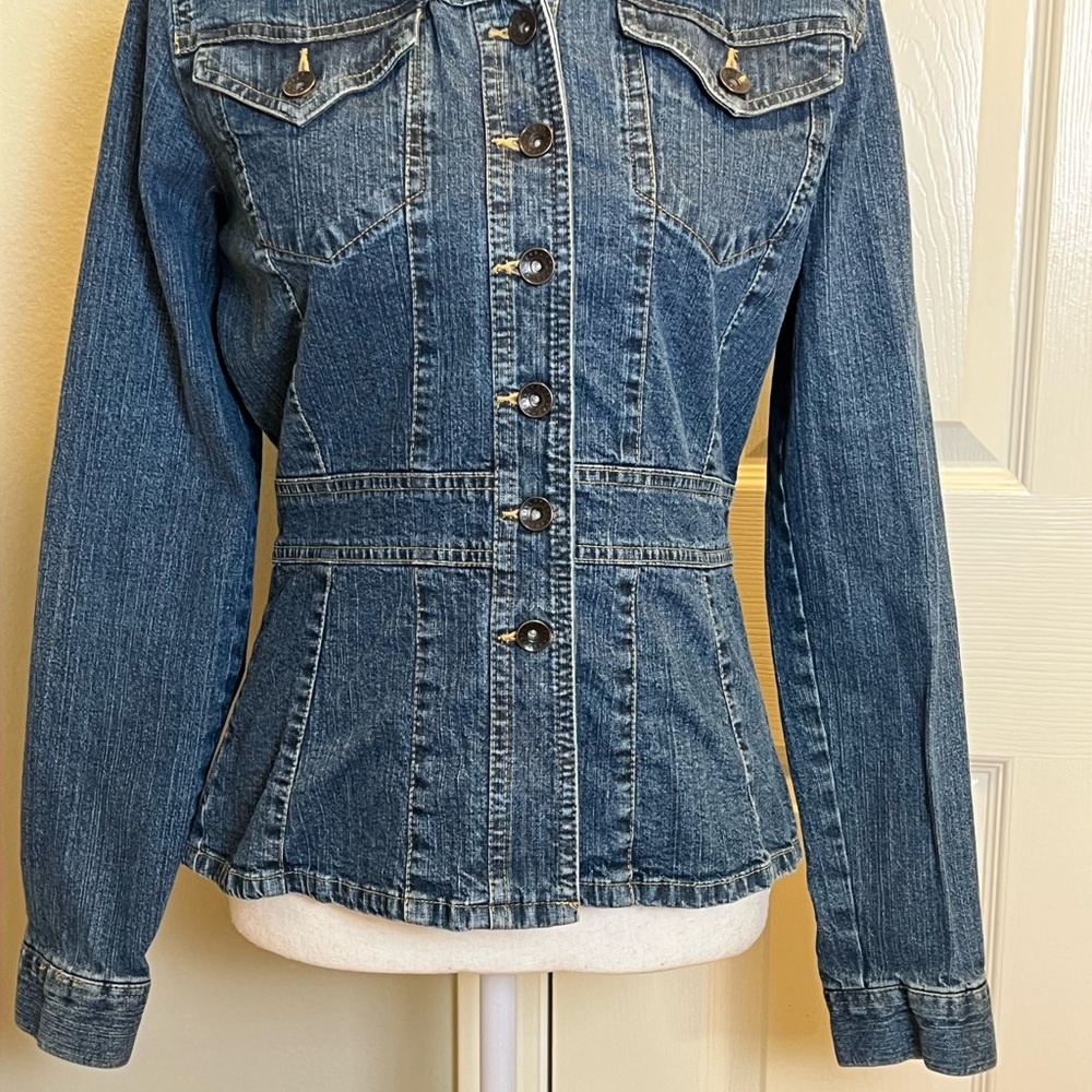 Axcess Peplum Denim Jacket With Stretch - Picture 3 of 8